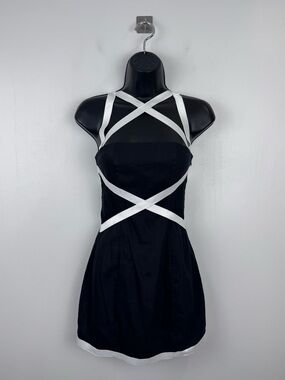 Contessa Mills Women X Fitted Stretch-Linen Black Mini Dress Size 00